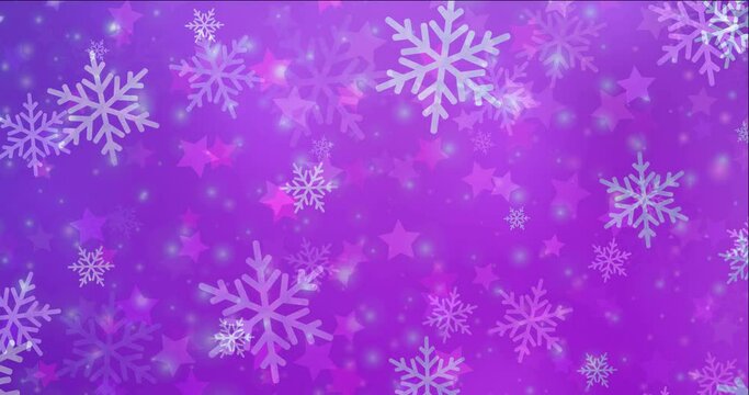 4K looping light purple, pink video sample in carnival style. Holographic abstract video with snow and stars. Film for web advertising. 4096 x 2160, 30 fps.