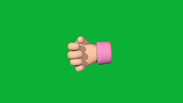 Emoji style thumbs up hand gesture animation isolated on chroma key green screen. Stylized like hand icon 3D render in 4k.	