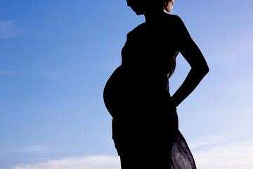 silhouette of  Pregnant woman on a  nature