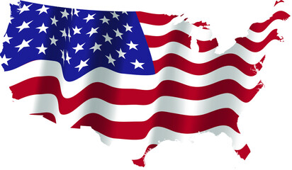 the US flag flapping in the wind on the nation map. Vector illustration. Election day and 4th of July holiday