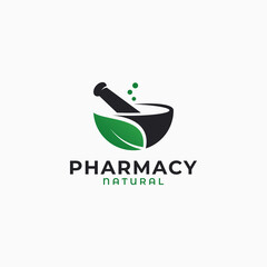 Pharmacy logo with herbal leaf on white background