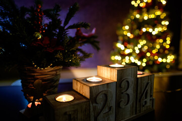 christmas decoration, tree with lights, candles