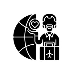 Melting pot black glyph icon. Cultural integration. American ethnic diversity. Immigrants adaptation. Monocultural metaphor. Silhouette symbol on white space. Vector isolated illustration