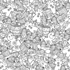 Gingerbread men detailed festive pattern black and white