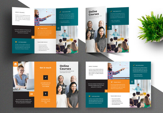 Modern Trifold Brochure Layout with Teal and Orange Accents