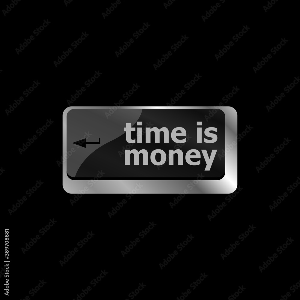 Poster time concept. computer keyboard with word time is money