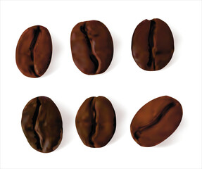 Realistic Detailed 3d Coffee Beans Set. Vector
