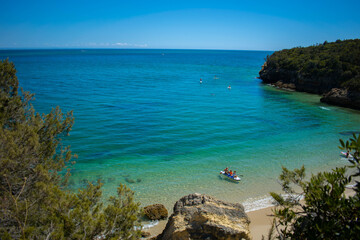 Fototapeta premium Summer sea coastal landscape of Nature Park Arrabida in Setubal, Portugal.