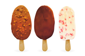 Realistic Detailed 3d Popsicle Ice Creams Set. Vector