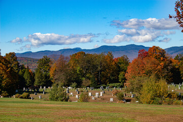 Fototapeta na wymiar autumn landscape with trees and clouds, cemetary