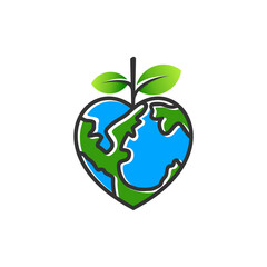 earth with love and leaf concept icon