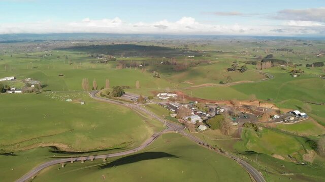 Beaufitul hills of New Zealand on a sunny winter day, aerial panorama