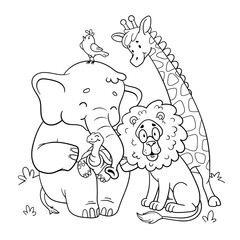 African animals. Coloring book for children. Cartoon vector illustration.