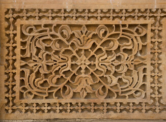 Carved ornament on the walls in Jaisalmer (India), Sand rock texture, background