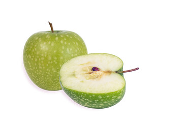half and whole ripe delicious apple isolated on white background