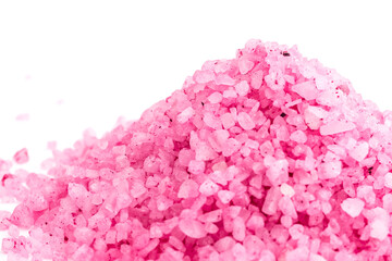 Pink sea salt with space for text. Copy space. Spa, relaxation concept
