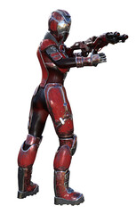 futuristic soldier in a red armor with rifle, 3d illustration