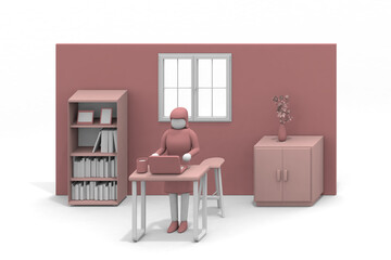 Work in remote work. Work in standing work. A woman who works from home. Work on a laptop.