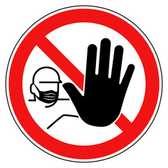 Red face mask warning sign stop hand symbol icon