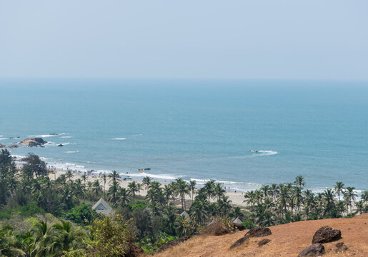 Panoramic view of Vagator beach from Chapora fort, North Goa, India