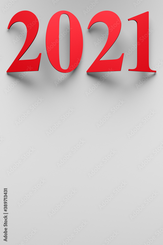 Poster Red number 2021 of new year on blank background