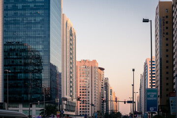 Capital City of United Arab Emirates, 2 November 2020 : Abu Dhabi cityscape view before sunset