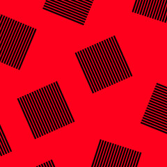 Abstract red background with black squares. Geometric figures. Minimal retro style, pop art