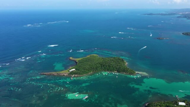 coral reef around an island Martinique aerial view ilet in le Francois area 