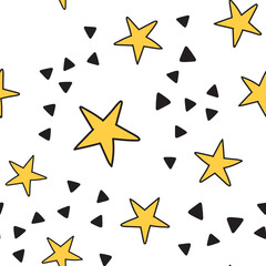 Obraz premium Stars and triangles doodles seamless pattern. Background texture.