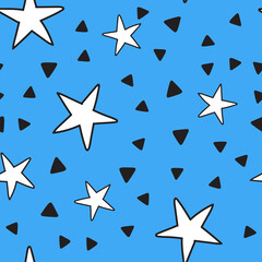 Obraz premium Stars and triangles doodles seamless pattern. Background texture.