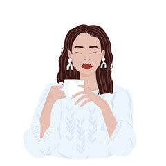 Fashion girl with a cup in her hands in a flat style on a white background