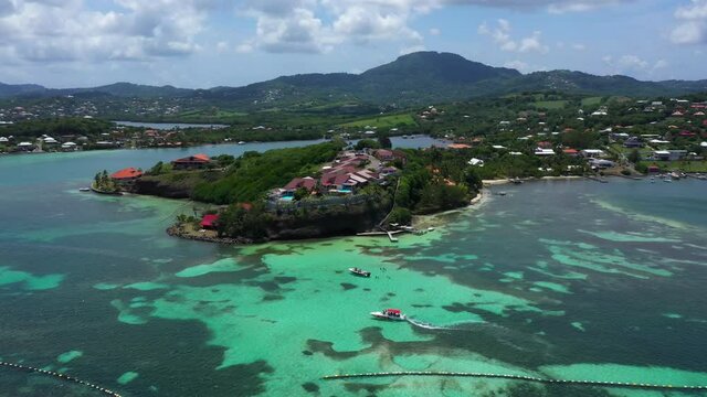Beautiful lagoon with boats luxurious houses in Martinique le Francois neighborhood