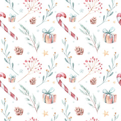 Cute watercolor seamless flower pattern. Big set of watercolor floral elements. Can be used for cards, invitations, save the date cards and many more.