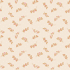 Christmas background with tree branches and snowflakes. Vector seamless pattern with mistletoe.