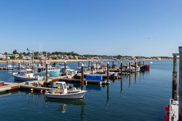 Fototapeta na wymiar Docked boats in Provincetown, Cape Cod