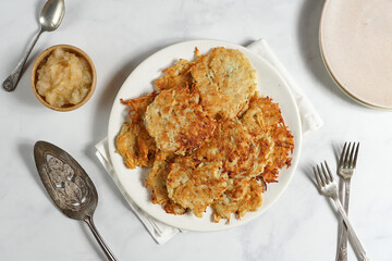 Potato latkes with apple sauce