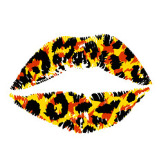 Design for a shirt of a leopard print lips isolated on white
