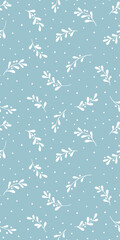 Christmas background with tree branches and snowflakes. Vector seamless pattern with mistletoe.
