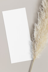 Menu card mockup with a pampas grass deocoration, 4x9 ratio.