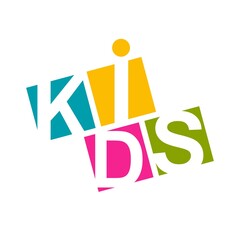 Abstract children logo with letter inscription
colorful background.Creative design template icon with signature kids for kid zone, club, channel, courses, child shop toys and book. Vector illustration