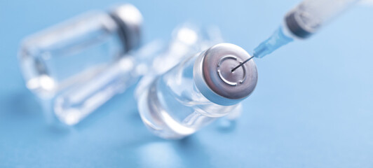 Fototapeta premium Medical syringe with a needle and a bollte with vaccine.