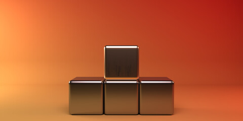 Abstract geometric shape of the podium made of metal cubes for the product. minimal concept. 3d rendering