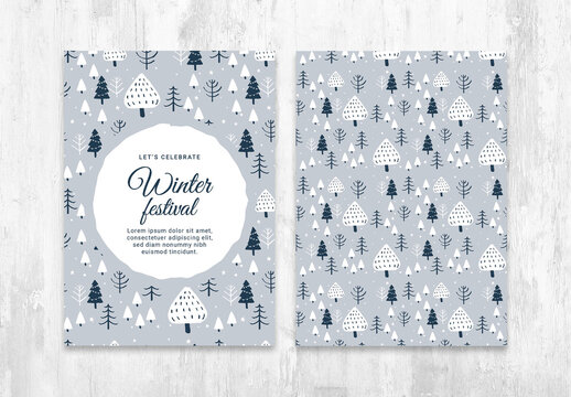 Chic Winter Christmas Card Flyer Layout with Modern Tree Pattern