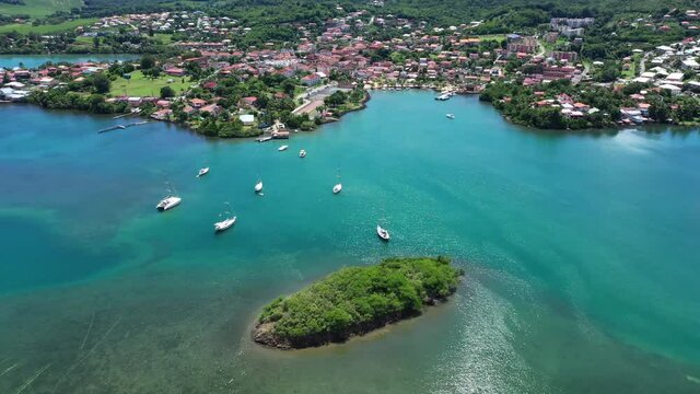 Les Trois-&Icirc;lets aerial view little town in french department Martinique 
