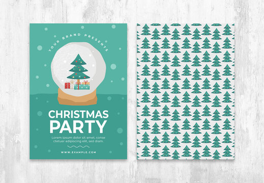 Christmas Winter Flyer Layout with Snow Globe and Christmas Tree Pattern