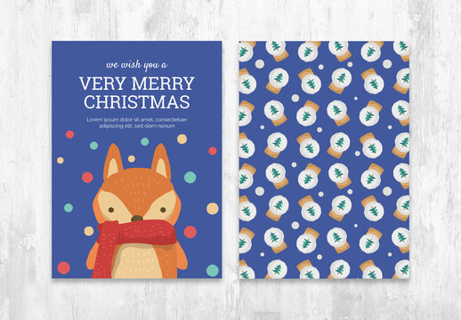 Simple Christmas Card Flyer Layout with Cute Fox Character