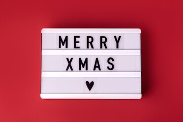Merry Christmas concept red background, lightbox