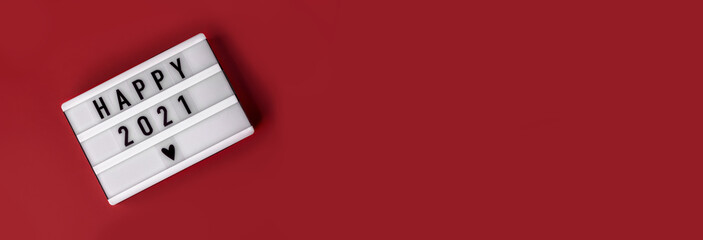 Fototapeta na wymiar Happy new year 2021 concept background, top view. Copy space. Banner