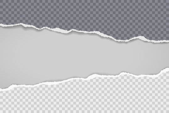 Piece of torn, ripped black and white paper with soft shadow is on transparent background for text. Vector illustration