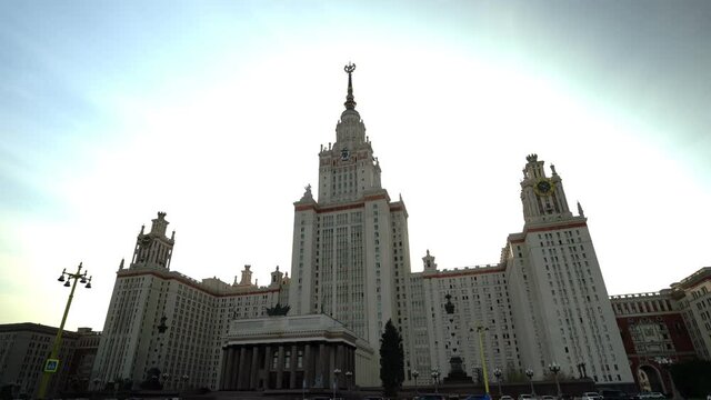 The main entrance to Moscow State University in the autumn.